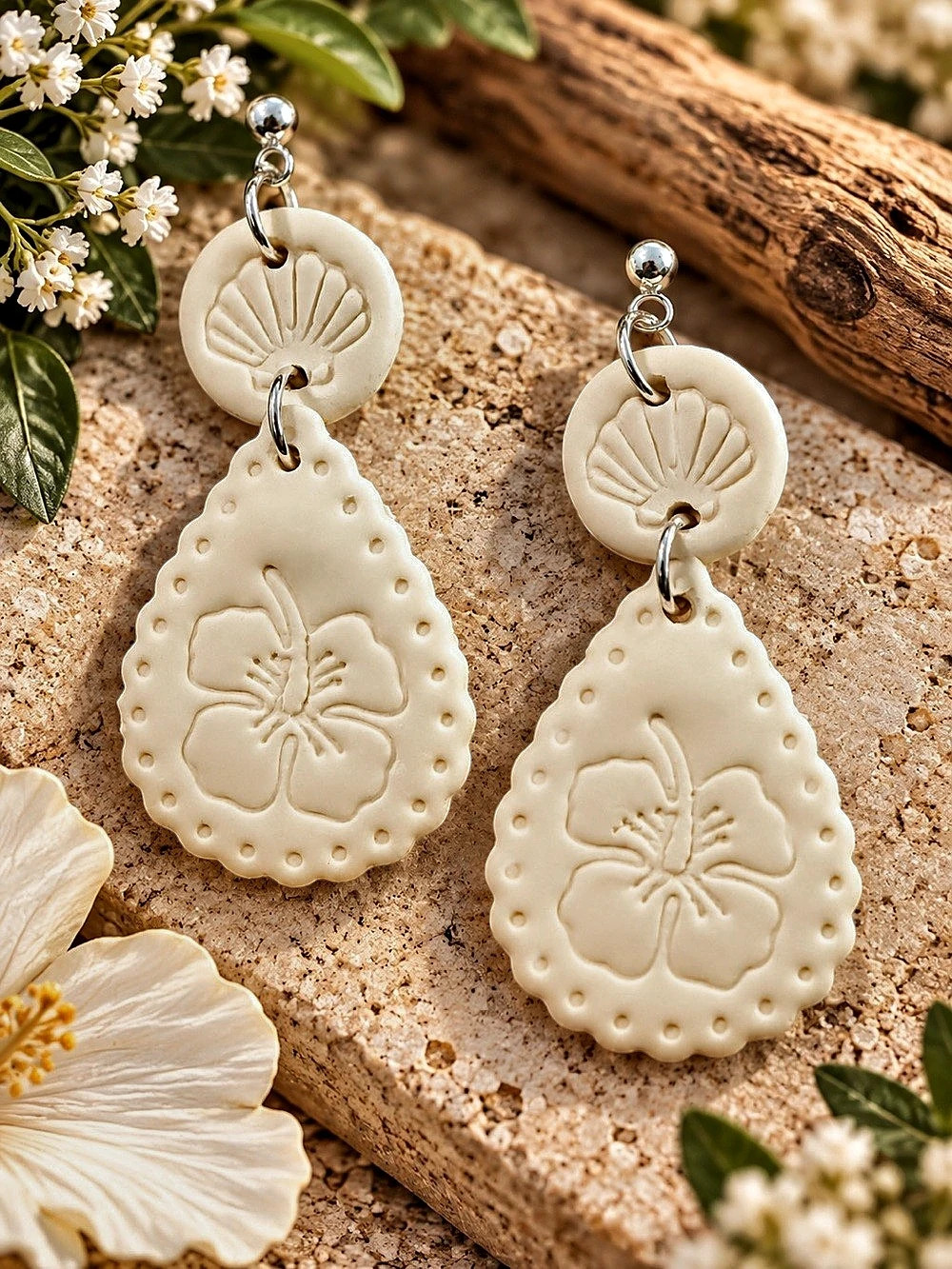 Floral Cream Drop Earrings